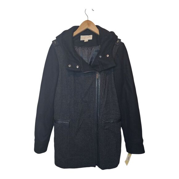 Michael Kors Wool Coat Womens 10 Hooded Pockets NWT $360 Dark Gray - Picture 1 of 14